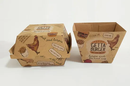 Disposable Take out Fast Food Paper Container Box, Takeaway Chicken Wing Box, Custom French Fries Fast Food Burger Box
