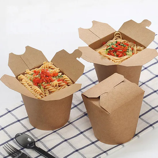 Custom Takeaway Kraft Paper Food Packaging Lunch Box for Rice Noodles Vegetables Salad Paper Box