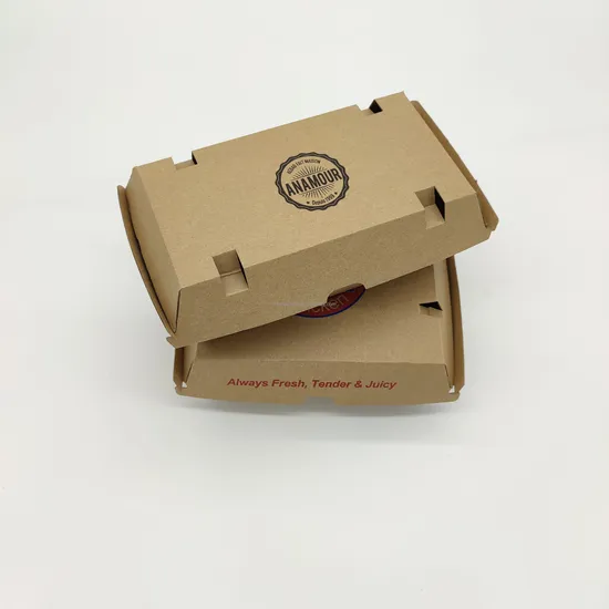 Factory Wholesale Customized Printing Logo Food Grade Disposable Takeaway Meal Packaging Rectangular Corrugated Kraft Paper Fries Chicken Nuggets Burger Box