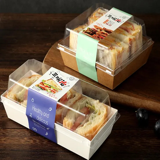 Wholesale Customized Printing Transparent Window Eco-Friendly Food Grade Cardboard Toast Wedge Container Paper Sandwich Sushi Cake Box