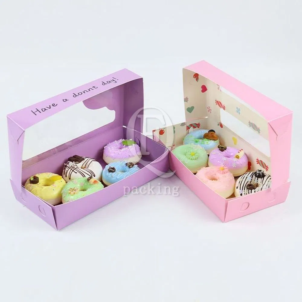 Factory Cheap Wholesale Customized Transparent Window Printed Logo Size Food Grade Doughnut Disposable Bakery Storage Macaron Snack Paper Cake Cardboard Box