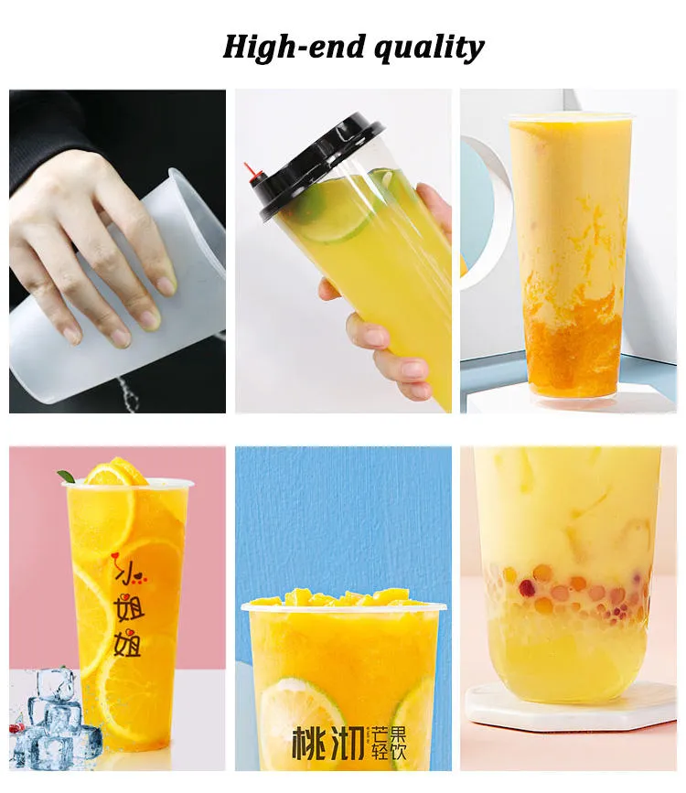 Factory Wholesale Eco-Friendly Disposable Custom Juice Cup Plastic Storage Packaging Bubble Milk Tea Juice Disposable Clear Plastic Cold Drink Cup with Lid