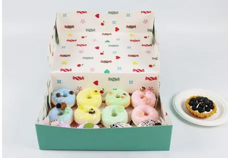 Factory Cheap Custom Printed Logo Size Food Grade Doughnut Snack Takeaway Food Wholesale Disposable Bakery Delivery Packing Macaron Paper Cake Cardboard Box