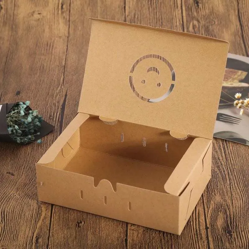 Disposable Eco-Friendly Rectangle Kraft Paper Bow Lunch Box with Lid