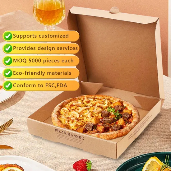 China Factory Wholesale Customized Printing Logo High-Quality All Size Color Kraft Paper Corrugated Food Grade Degradable Takeaway Meal Packaging Pizza Box