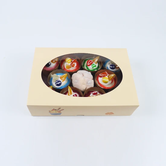 Wholesale Portable Food Grade Custom Logo Eco-Friendly High Quality Bakery Cupcake Packing Cake Pastries Donuts Chocolate Cardboard Food Boxes with Clear Window