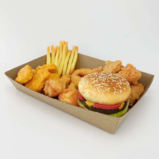 Custom Food Grade Safe Boat Boxes Disposable Fried Chicken Chip Snack Tray Food High Quality Customized Logo Lunch Kraft Card Tray