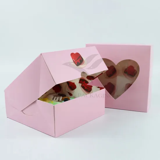 Factory Wholesale Cheap Personalized Luxury Heart-Shaped Window Customized Printed Food Grade Disposable Packaging Macaron Cake Doughnut Sweet Cardboard Box