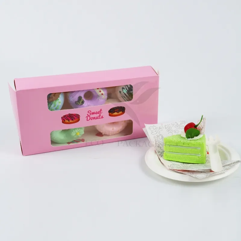 Factory Wholesale Cheap Personalized Luxury Transparent Window Customized Printed Food Grade Disposable Packaging Macaron Cake Doughnut Sweet Cardboard Box
