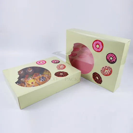 Factory Direct Sale Cheap Personalized Luxury Transparent Window Customized Printed Food Grade Disposable Packaging Macaron Cake Doughnut Sweet Cardboard Box
