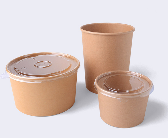 Cheap Wholesale Disposable Food Grade Eco-Friendly Customized Printing Kraft Paper Bagasse Food Salad Packaging Container Bowl Coating Soup Cup with Lid