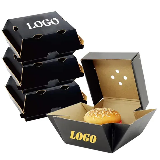 5inch Stock Factory Quality Colorful Printing Food Grade Container Hamburger Paper Boxes