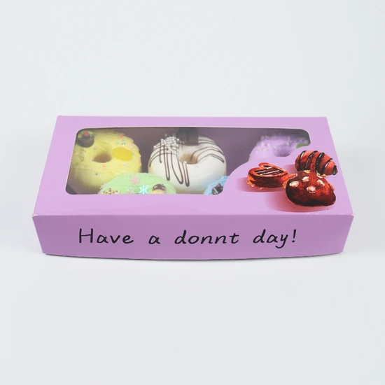 Wholesale Cake Biscuit Cookie Donut Box Packaging with Logo Biodegradable Folding Paper Cardboard Packing with Window