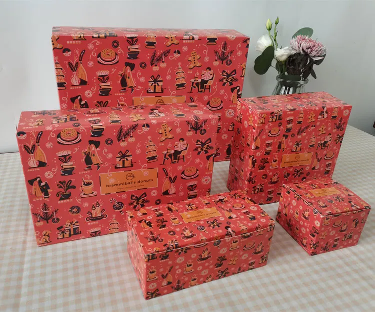 High Quality Pink Donut Box Cheap Donuts Packaging Thick Kraft Paper Dessert Box