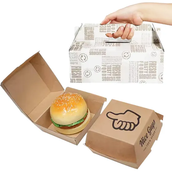 5inch Biodegradable Fries Hamburger Box Packaging Custom Print Packing Cardboard Paper Burger Box