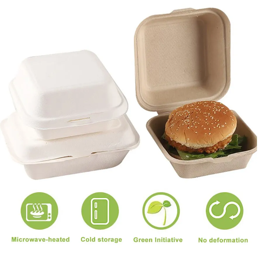 Disposable Custom Printing Boxes for Burger Eco Friendly Burger Box Sugarcane Box