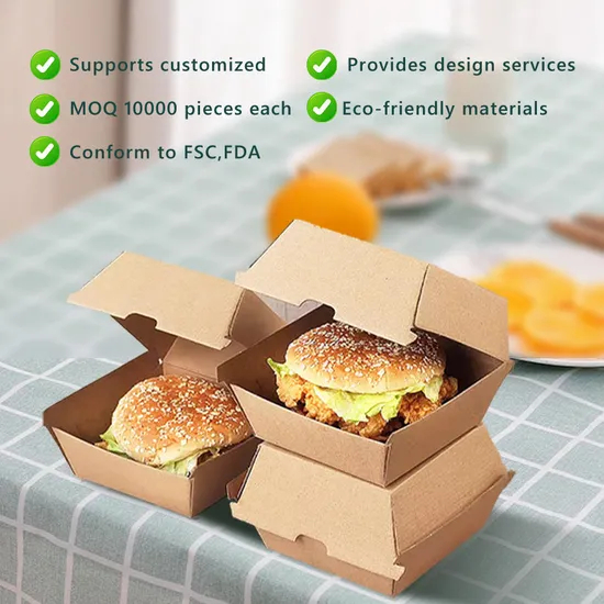 Custom High Quality Flute Corrugated Snack Fast Food Packaging Box Regular Size Food Container Hot Dog Burger Box
