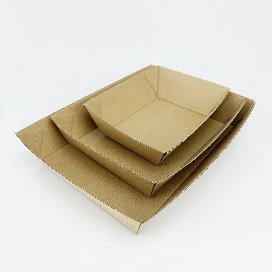 Corrugated Cheap Packaging Biodegradable Eco Friendly Custom Size Food Holder Tray Snack Boat for BBQ Tacos Nachos