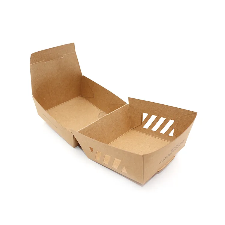 Custom Eco Fast Food Hamburger Takeaway Biodegradable Kraft Box Disposable Printed