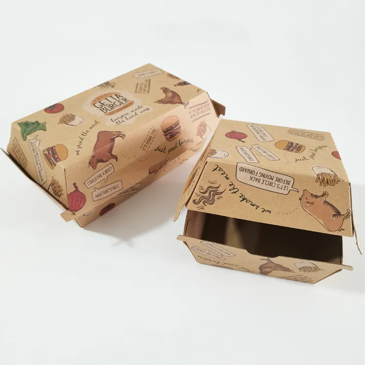 Customized Personalized Logo Brown Natural Color Food Grade Kraft Paper Box for Fried Chicken Fast Takeaway Food