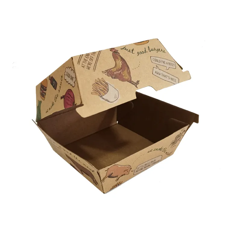 Customized Personalized Logo Brown Natural Color Food Grade Kraft Paper Box for Fried Chicken Fast Takeaway Food