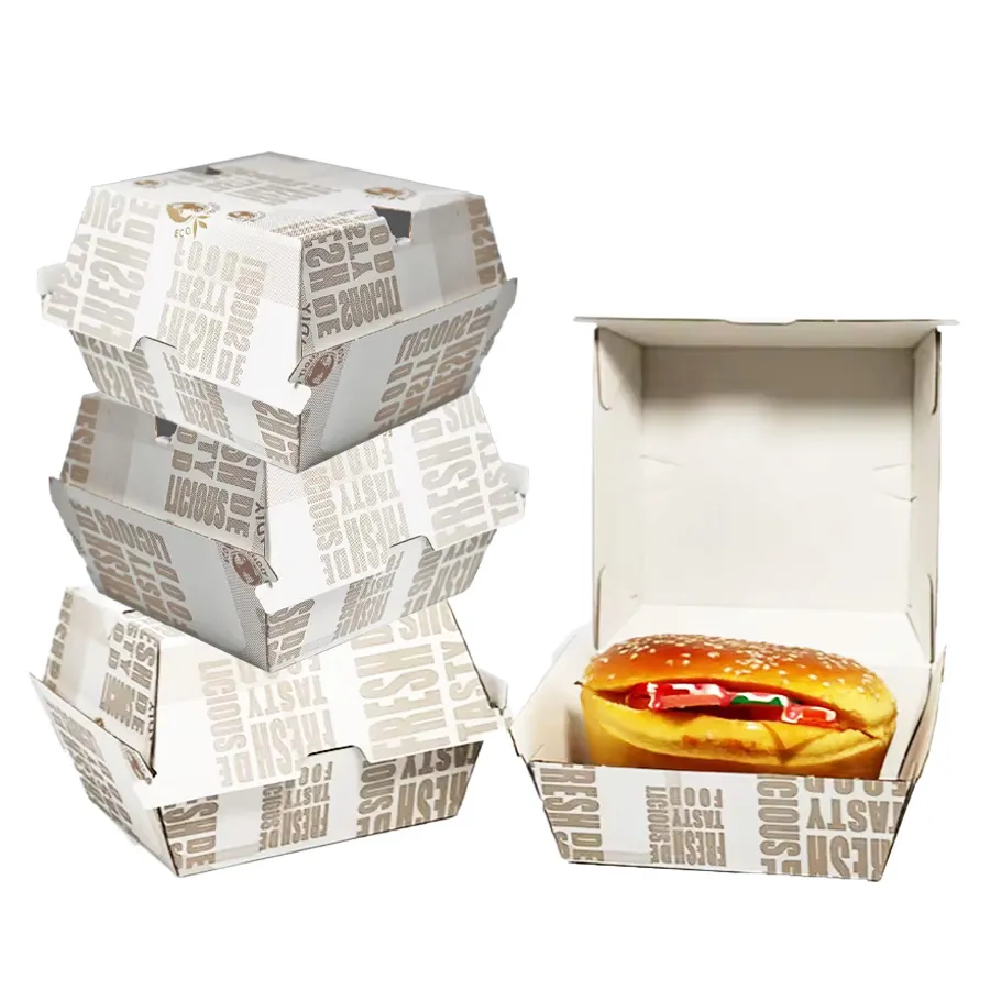 Burger Box Custom Disposable Food Grade Cardboard Hamburger Packaging Paper Burger Box
