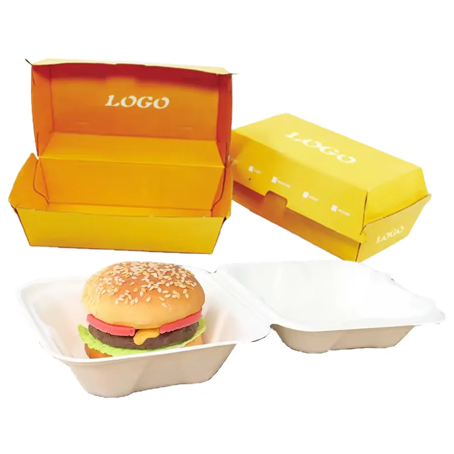 Custom Logo Corrugated Paper Food Grade Fast Food Hot Dog Box Long Clamshell Burger Box Paper Food Container Sandwich Packaging