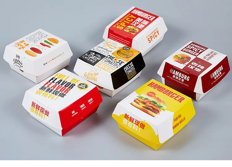 Corrugated Hamburger Box Kraft Paper Customization Logo and Size F-Flute Snack Box
