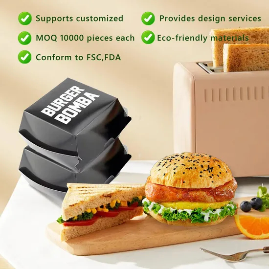 6inch Biodegradable SGS Food Box Delivery Corrugated Paper Hamburger Box Food Packaging