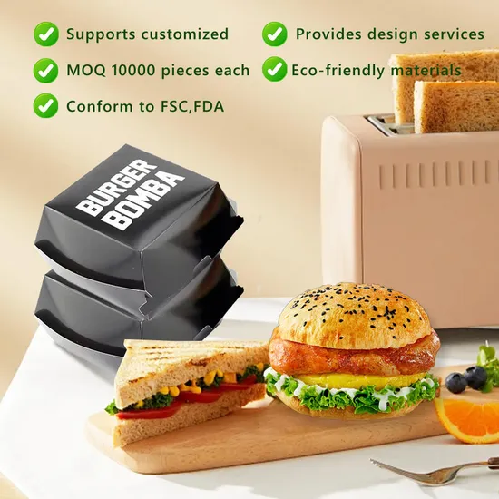 6inch Biodegradable SGS Food Box Delivery Corrugated Paper Hamburger Box Food Packaging