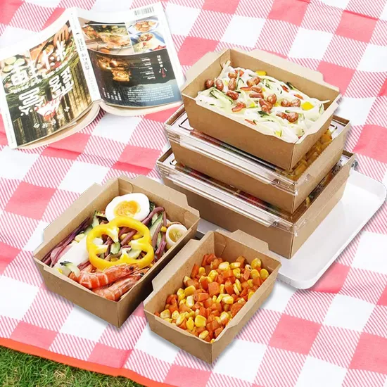 Disposable Kraft Paper Lunch Box Rectangular Paper Bowl Degradation Lunch Box Light Food Meal Protection to-Go Box