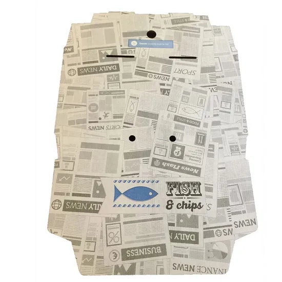 Factory Wholesale Disposable Custom Printing Logo Fish and Chips Takeaway Food Grade Materials Disposable Fish and Chips Storage Packaging Paper Box
