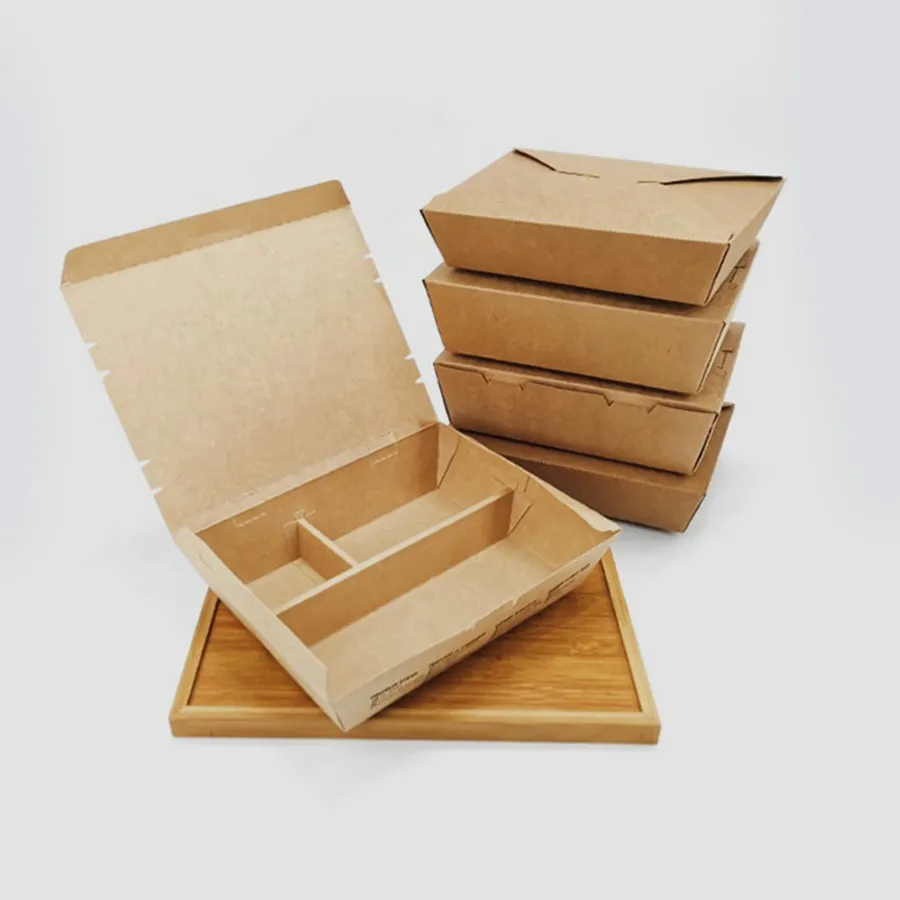 Factory Wholesale Multi-Compartment Disposable Party Kraft Paper Salad Fast Food Lunch Box