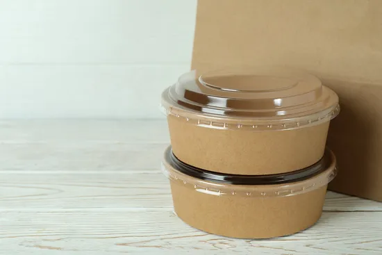 Factory Wholesale Food Grade Safety Eco-Friendly Customized Printing Kraft Paper Salad Packing Bowl PE Coating Soup Cup with Pet Lid
