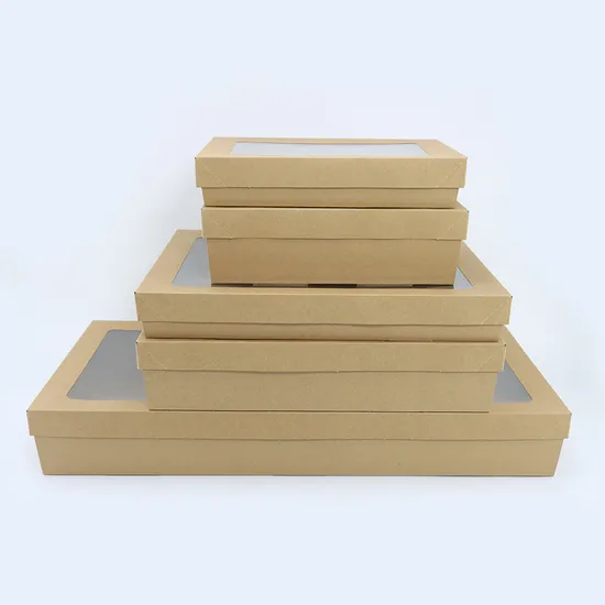 Factory Cheap Wholesale Custom Food Grade Disposable Eco-Friendly Degradable Eco-Friendly Kraft Paper Package Cake Snack Lunch Box with Transparent Window
