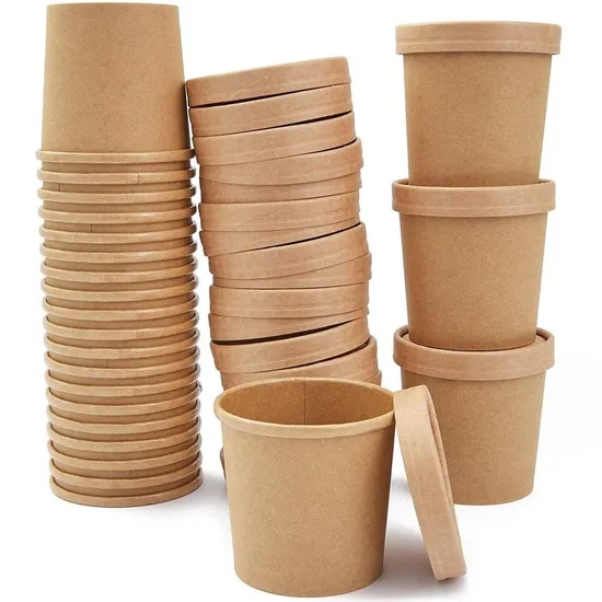 Wholesale Custom Printing Disposable Food Container Salad Kraft Paper Bowl with Lid