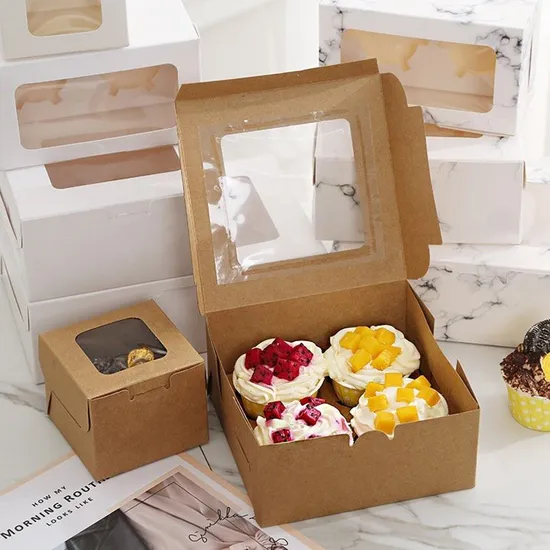 Custom Printed Food Grade Kraft Cake Box Cardboard Cupcake Bakery and Cookie Boxes Bakery Paper Box with Window