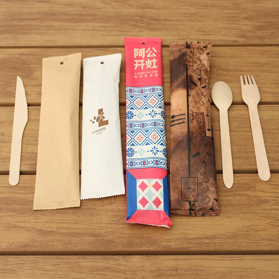 Wholesale Customized Printing Size Eco-Friendly Disposable Knife Fork and Spoon Wooden Cutlery