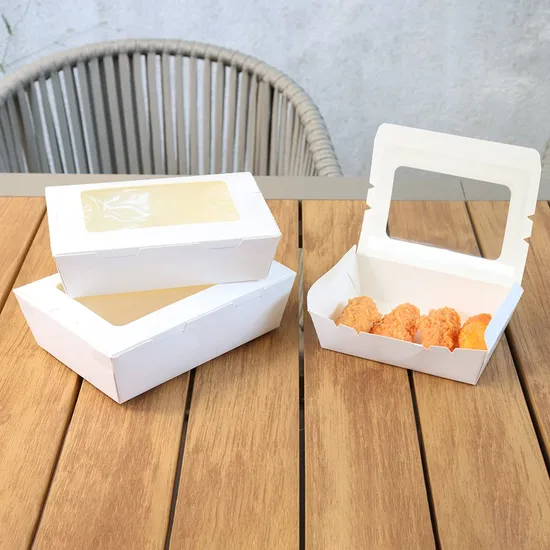 Wholesale Customized Transparent Window Food Grade Takeaway Sushi Fried Chicken Chips Burger Container Disposable Cardboard Paper Food Box with Lid