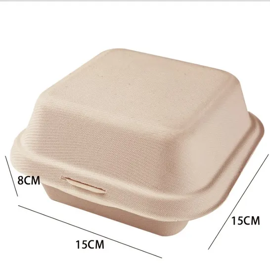Factory Wholesale Customized Degradable Food Grade Disposable Takeaway Kraft Paper Cardboard Bagasse Burger Box