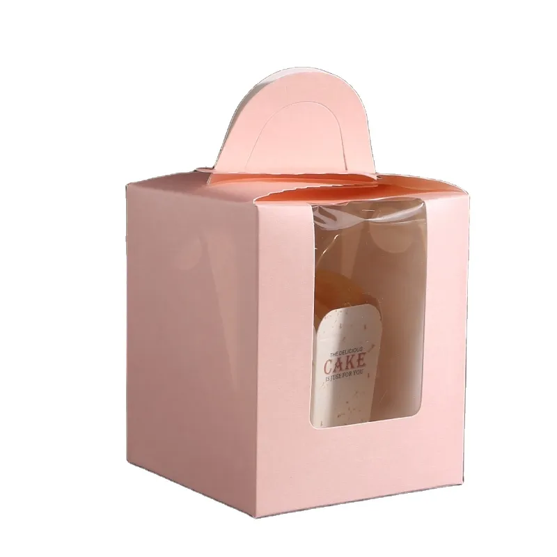 Cheap Customized Printed Logo Food Grade Paper Doughnut Wholesale Size Portable Disposable Bakery Packaging Donuts Cake Packing Box with Handle and Clear Window