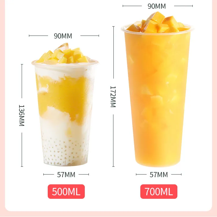 Cheap Wholesale Eco-Friendly Disposable Custom Juice Cup Plastic Storage Packaging Bubble Milk Tea Juice Disposable Clear Plastic Cold Drink Cup with Lid