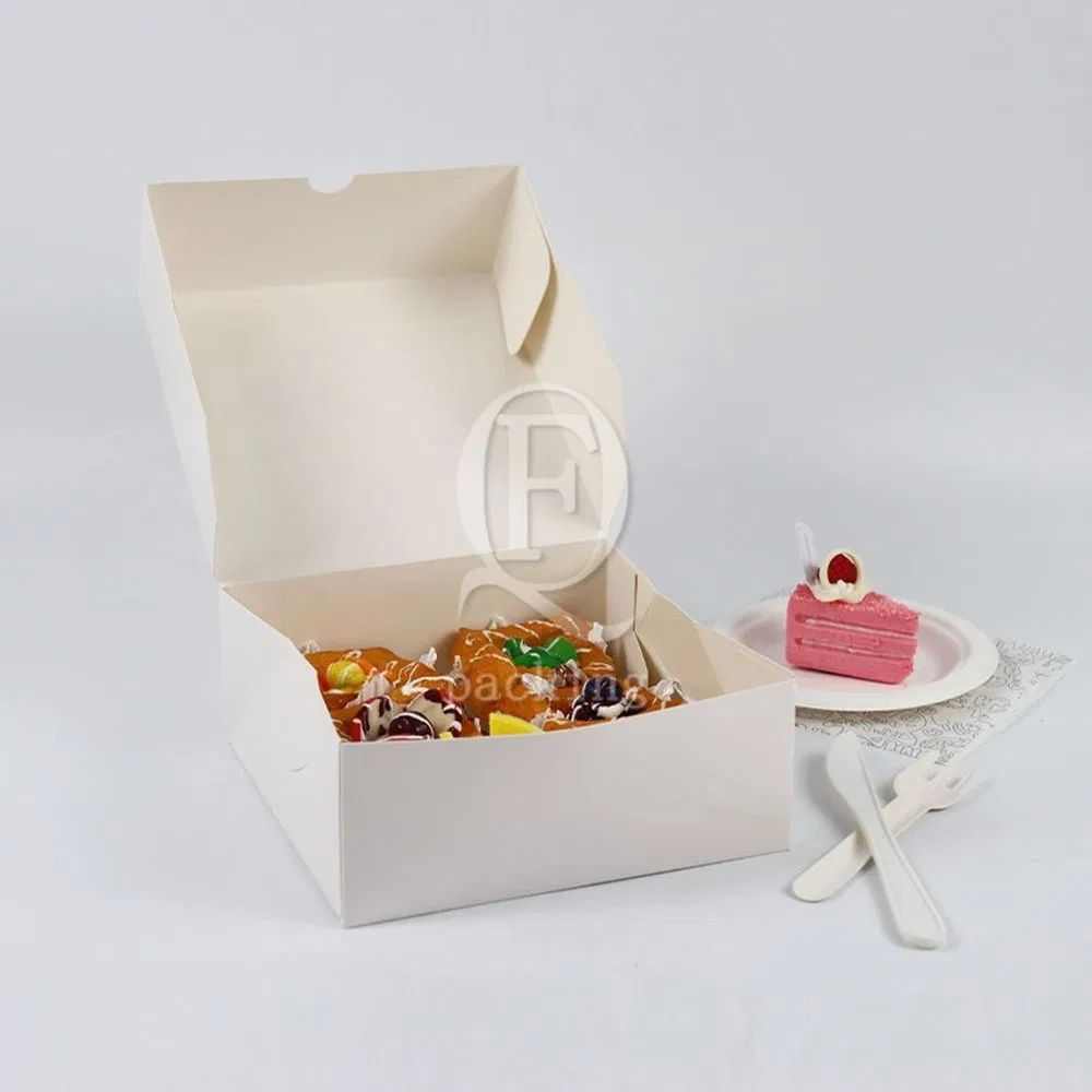 Factory Cheap Custom Printed Logo Size Food Grade Doughnut Snack Takeaway Food Wholesale Disposable Bakery Delivery Packing Macaron Paper Cake Cardboard Box