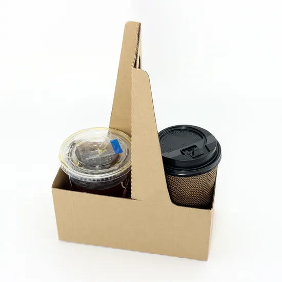 Foldable 2 Cup 4 Cup Disposable Kraft Paperboard Drink Carrier Holder for Delivery with Handle