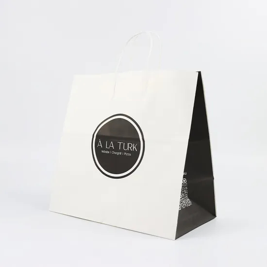 Custom Print Logo Biodegradable Brown Kraft Bread Clothing Gift Shopping Packaging Tote Kraftpaper Bag