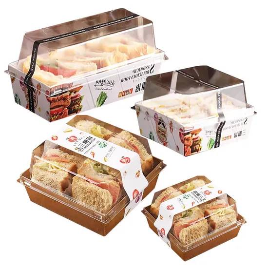 Factory Wholesale Custom Printing Transparent Window Eco-Friendly Food Grade Cardboard Toast Wedge Container Paper Sandwich Sushi Cake Box