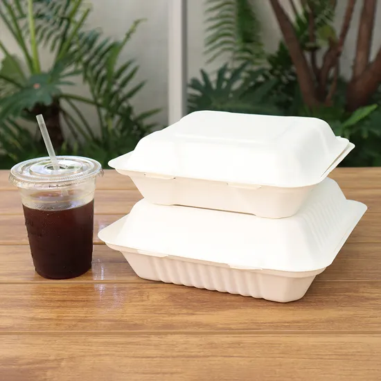 Factory Cheap Customized Printing Greaseproof and Microwavable Ecofriendly Disposable Food Containers Biodegradable Food Packing Bagasse Clamshell Hamburger Box