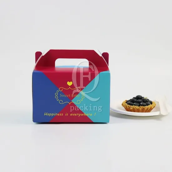 Factory Cheap Custom Transparent Window Printed Logo Size Food Grade Doughnut Wholesale Disposable Bakery Packaging Macaron Cake Cardboard Paper Box with Handle