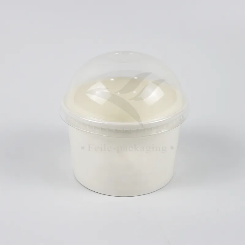 Factory Wholesale Cheap Customized Food Grade Disposable Biodegradable Soup Sauce Cup Ice Cream Cold Paper Cup with Lid and Spoon