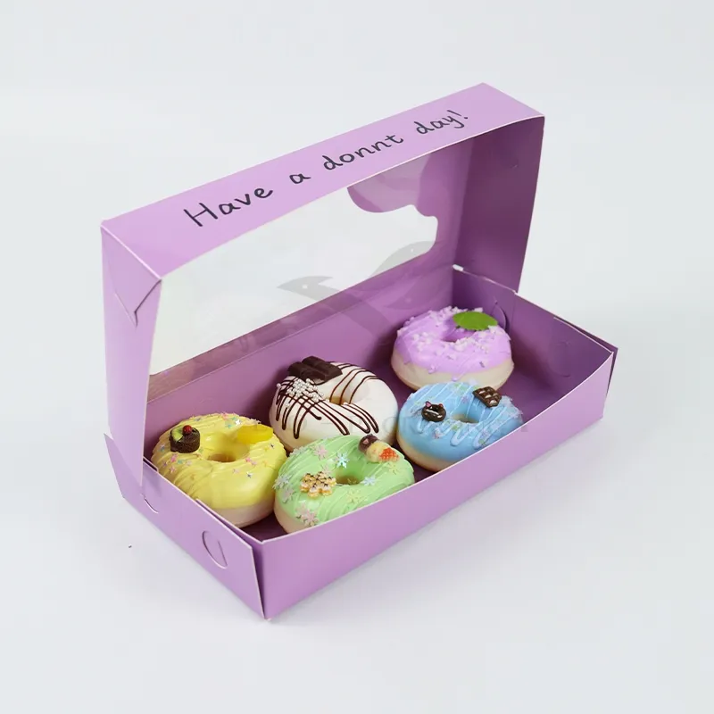 Factory Direct Sale Cheap Personalized Luxury Transparent Window Customized Printed Food Grade Disposable Packaging Macaron Cake Doughnut Sweet Cardboard Box